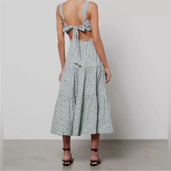 Sea New York Blue Floral Apron Ida Cotton Midi-Dress Backless Medium - Picture 2 of 6